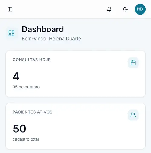 Painel do OdontoZyon no navegador do celular com as consultas de hoje e os pacientes ativos, em uma clínica de demonstração.